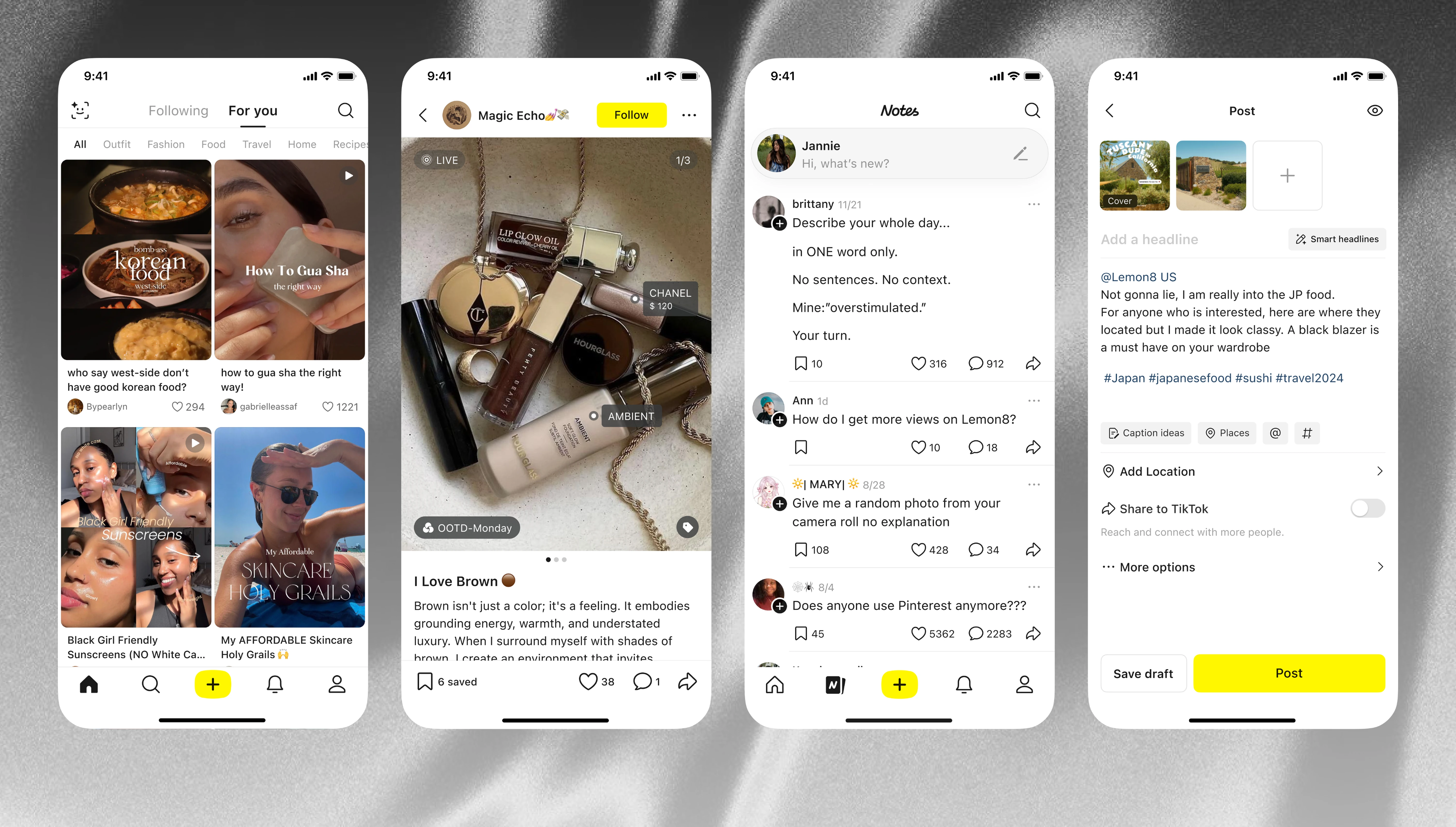 Lemon8 light mode key pages